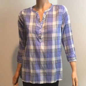 St John’s Bay Blue Plaid Pullover Shirt Blouse Top